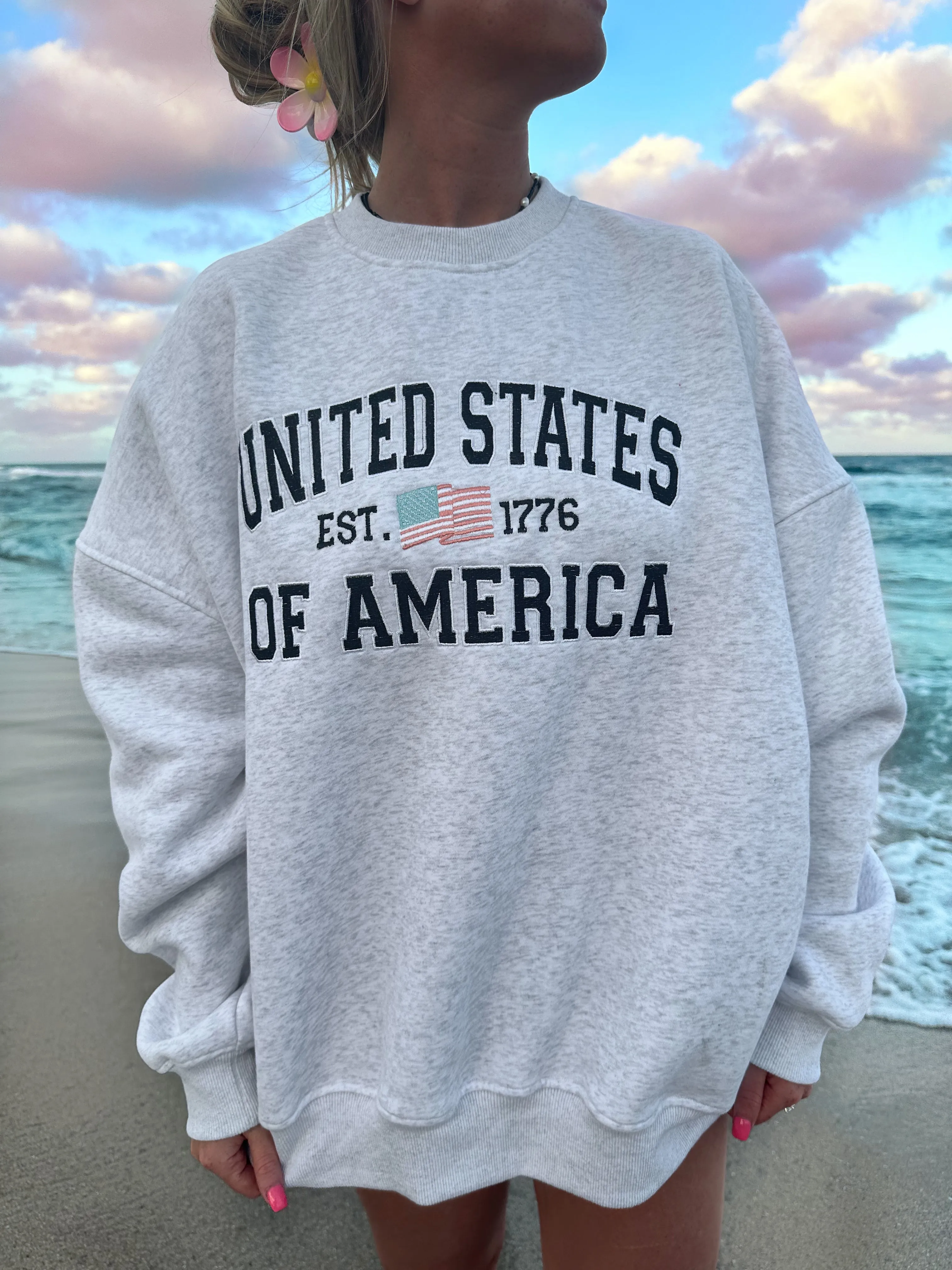 United States Of America Embroider Sweatshirt