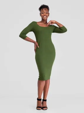 Vivo Basic 3/4 Sleeve Leila Bodycon Dress - Hunters Green