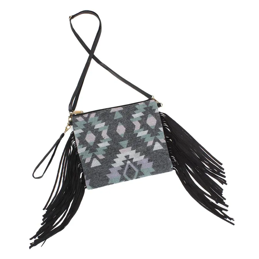 Western Pattern Tassel Crossbody Clutch Bag