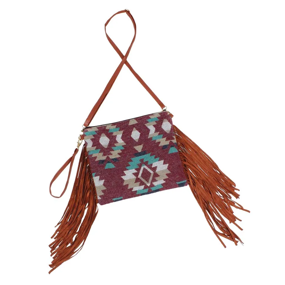 Western Pattern Tassel Crossbody Clutch Bag