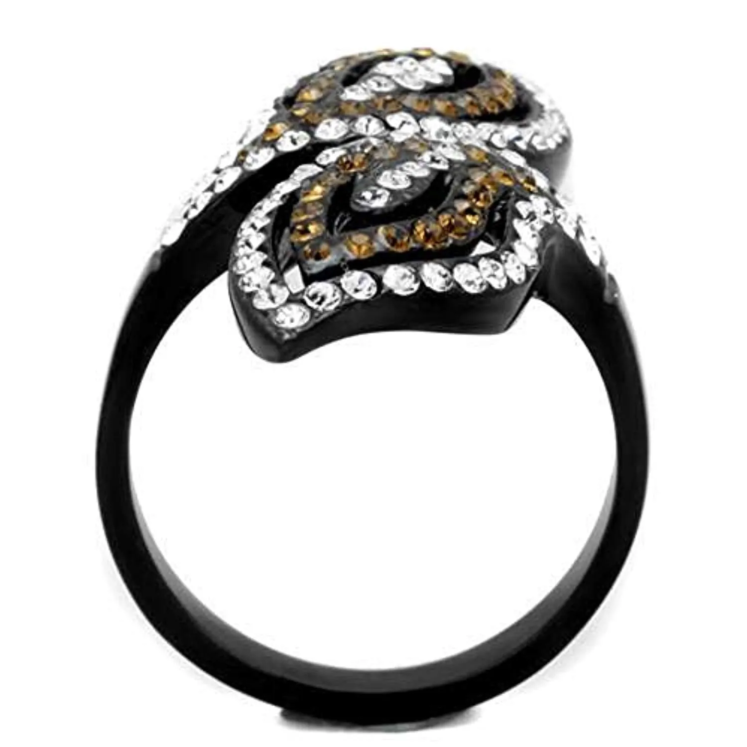 WildKlass Stainless Steel Ring IP Black Women Top Grade Crystal Smoked Quartz