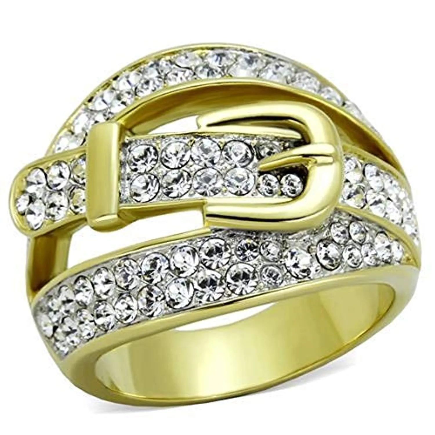 WildKlass Stainless Steel Ring Two-Tone IP Gold Women Top Grade Crystal Clear