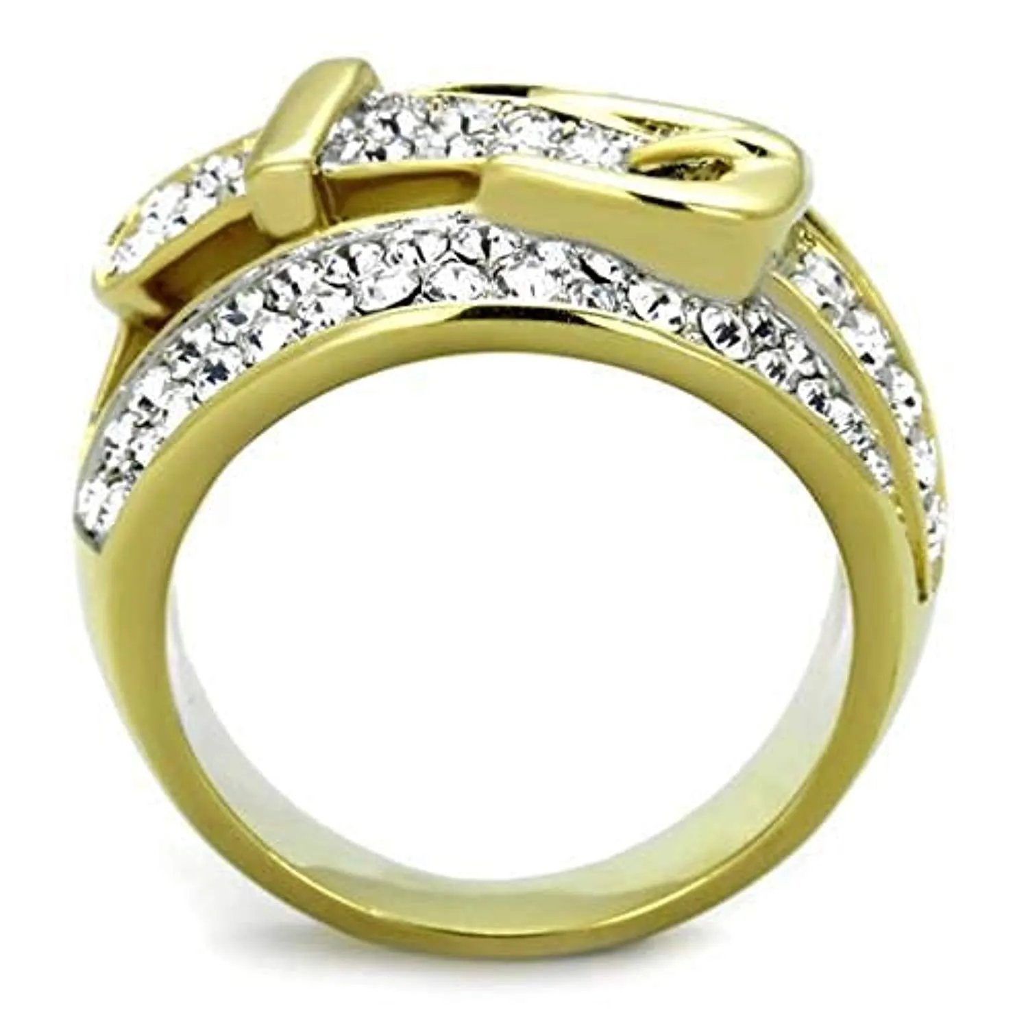 WildKlass Stainless Steel Ring Two-Tone IP Gold Women Top Grade Crystal Clear