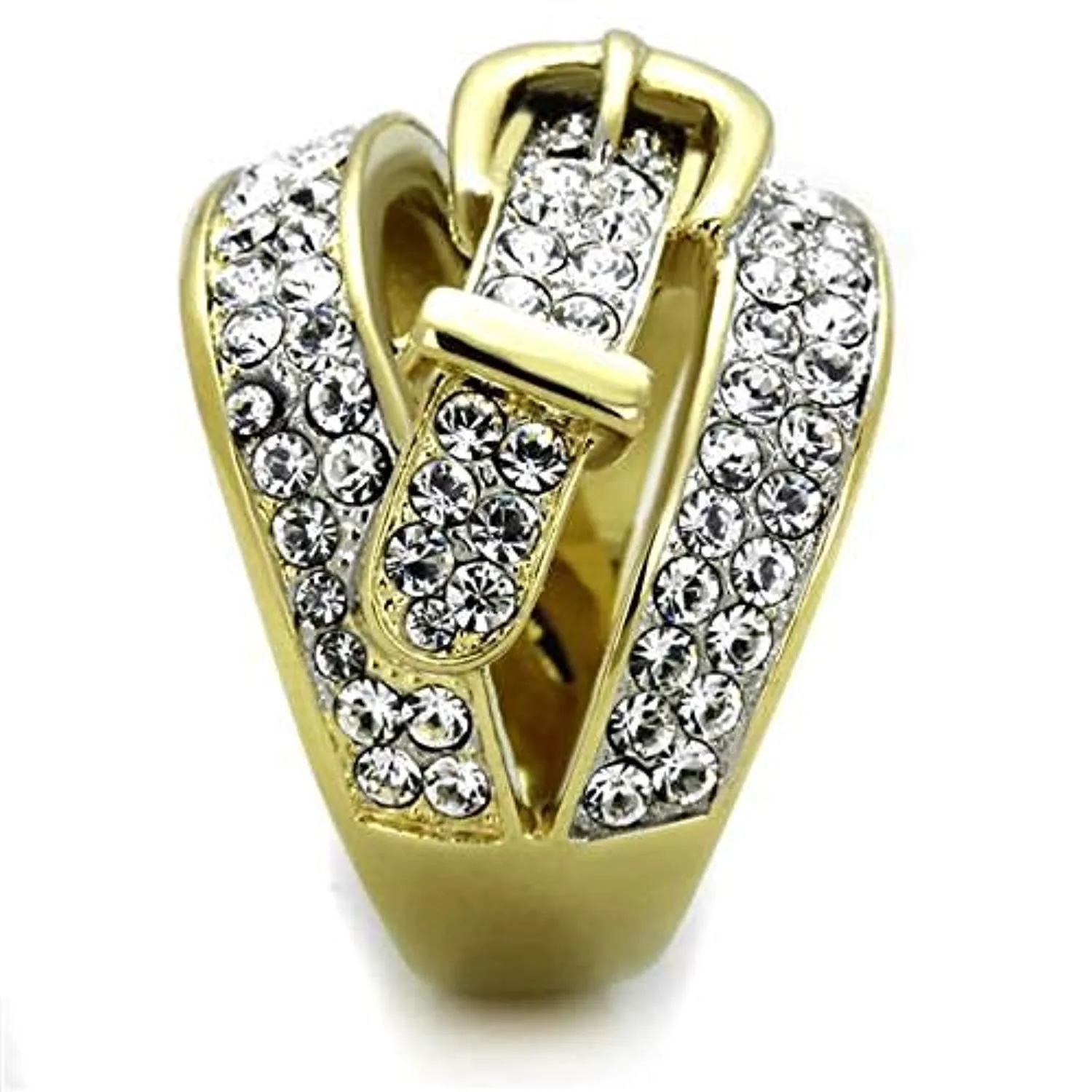 WildKlass Stainless Steel Ring Two-Tone IP Gold Women Top Grade Crystal Clear