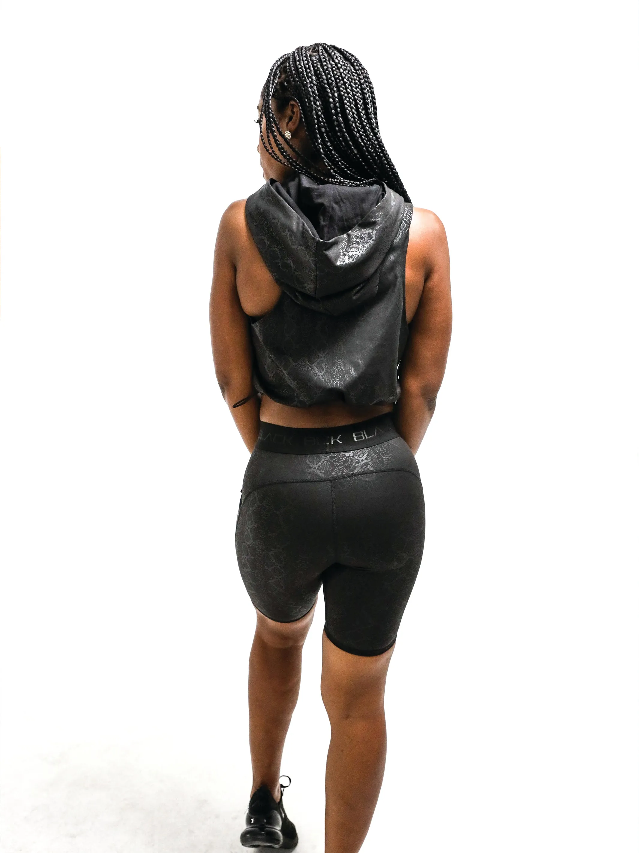 Women's Sleeveless Black Python Crop Hoodie