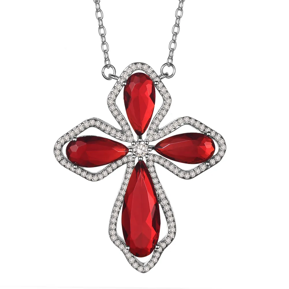 Womens's CZ Pendant Cross Necklace