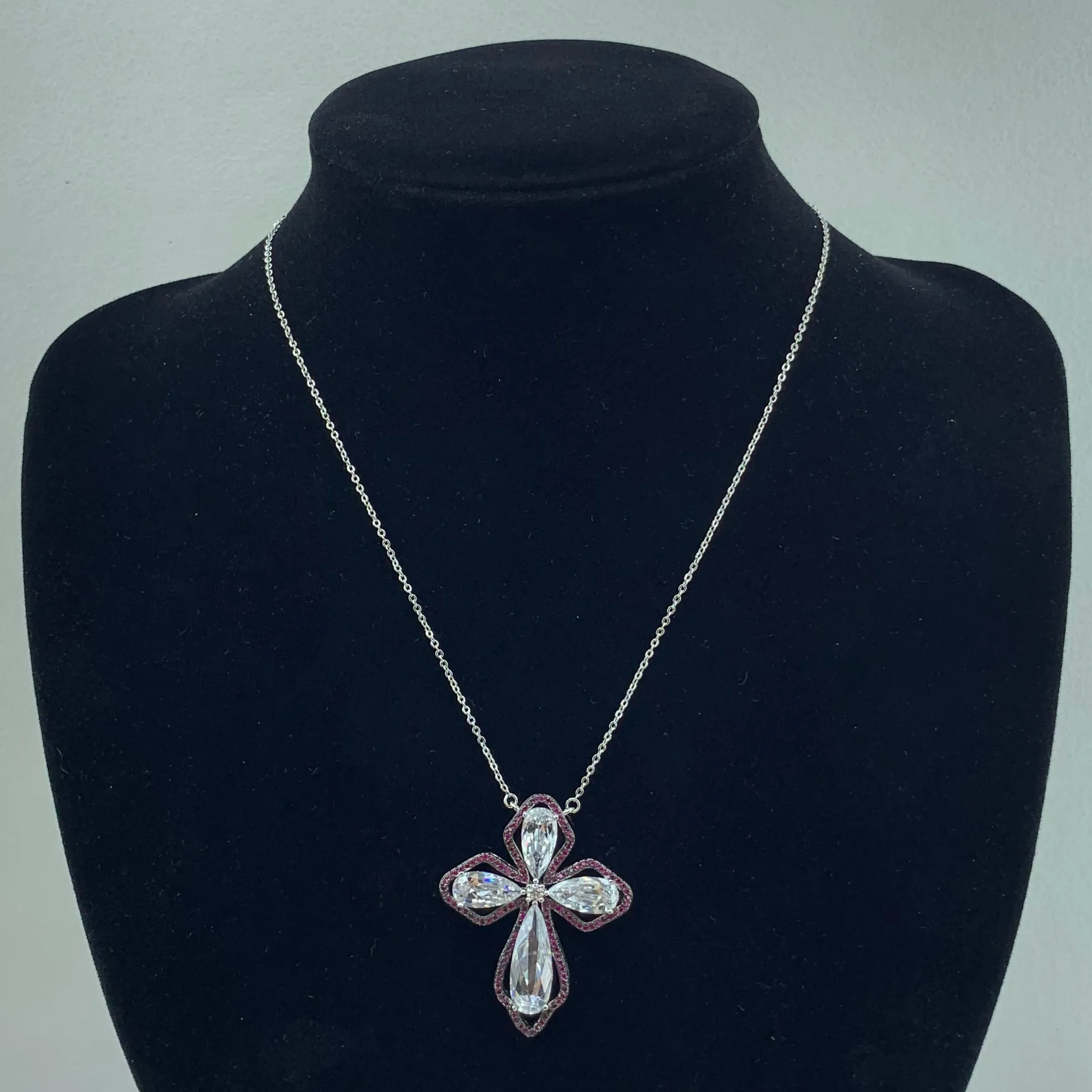 Womens's CZ Pendant Cross Necklace