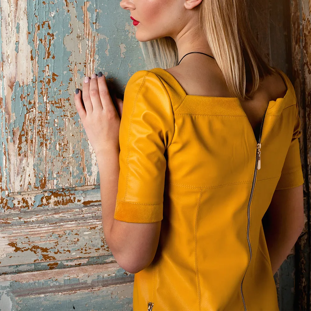 Yellow Leather Dress - Leslie