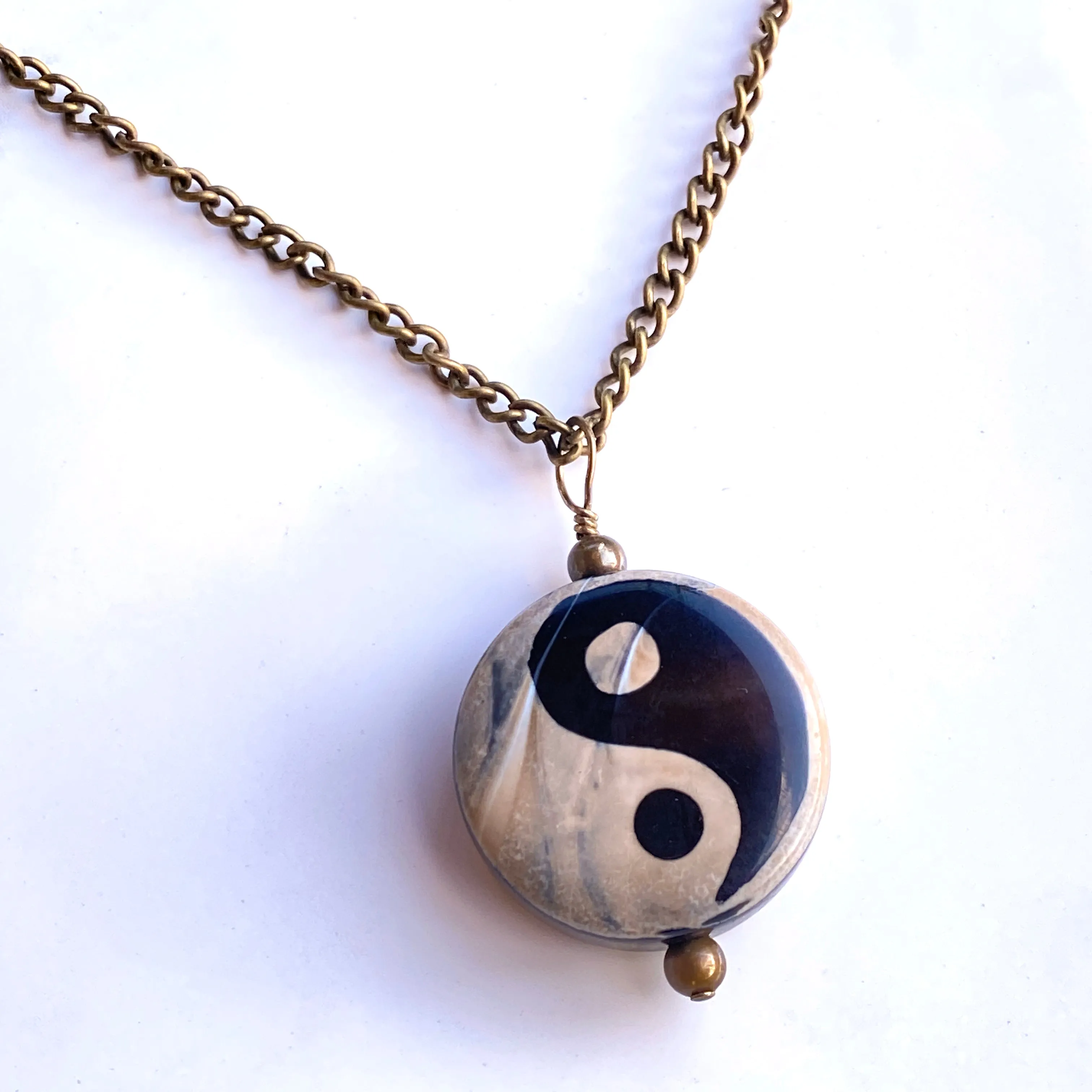 Yin Yang necklace on Brass Chain